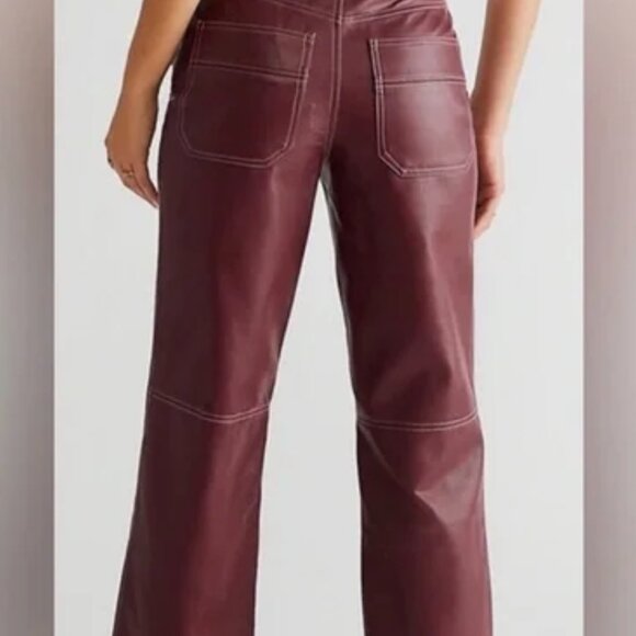 The Colette Wide Legs Jeans by Maeve Purple Plum Faux Leather Pants - Picture 6 of 8